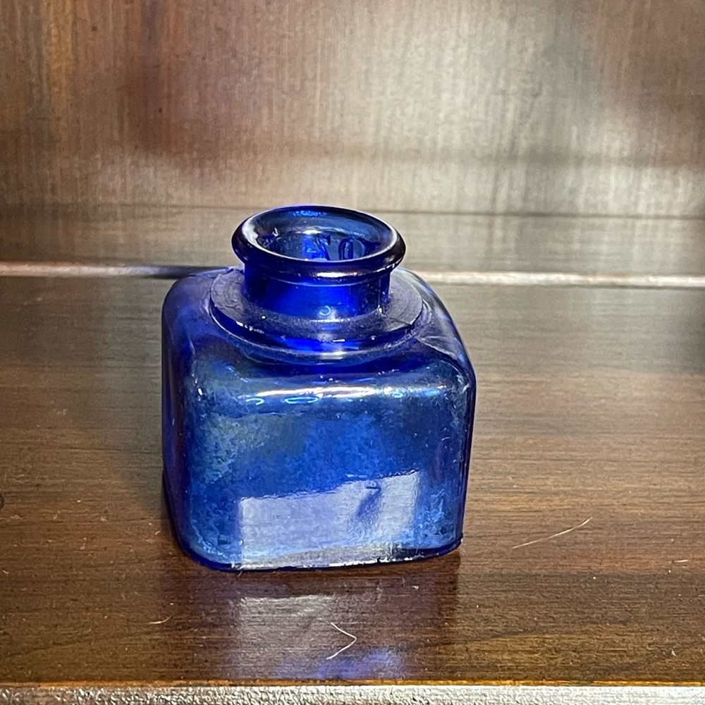 Early 1900’s Antique Cobalt square inkwell bottle, 3 1/2 oz. blue glass bottle